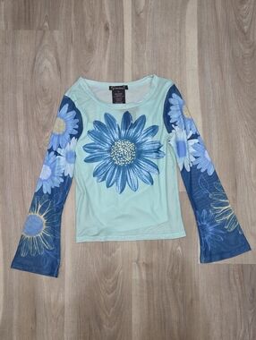 •Extraordinary• Little Girls Sheer Flare Long Sleeve Floral Blouse W/ Tank Top